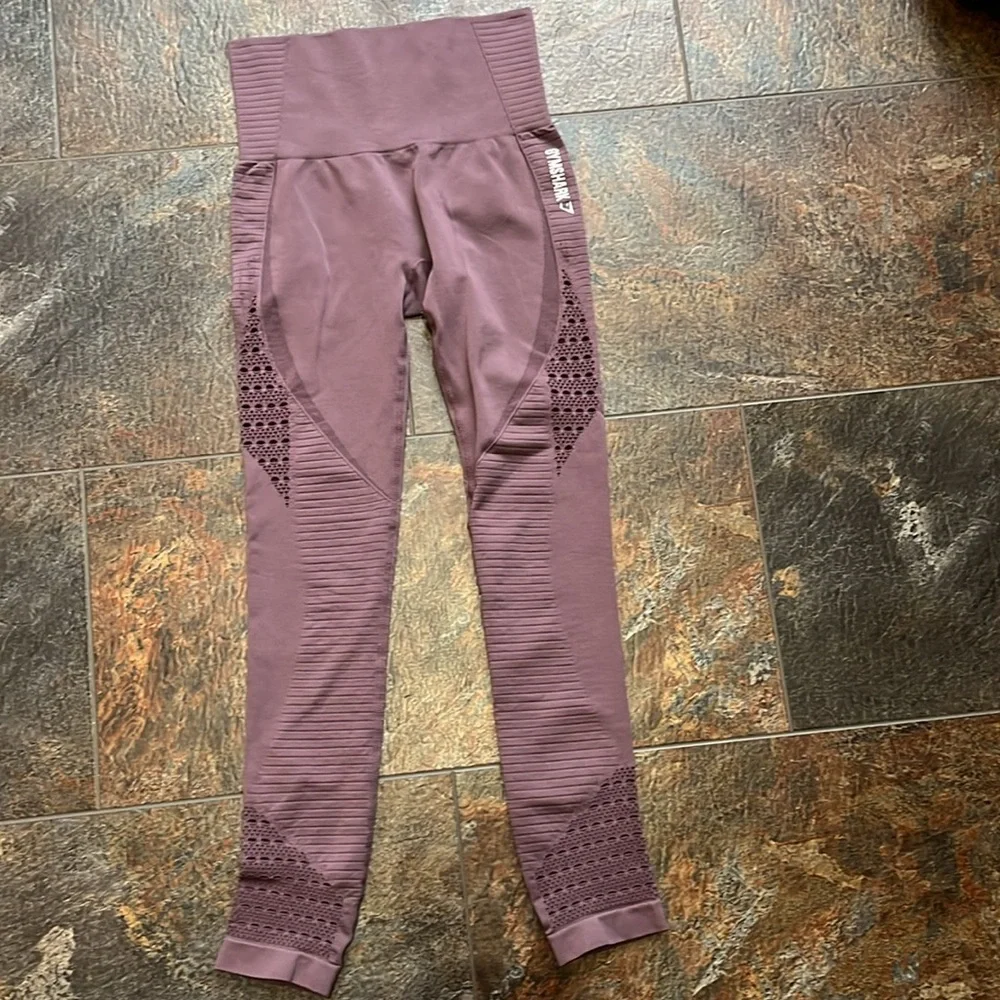 Women’s Gymshark purple seamless energy hi rise ribbed leggings. Size XS/Small - Picture 1 of 14